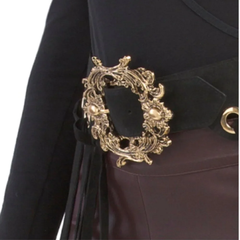 Martina Mori Black Leather Long Fringe Belt